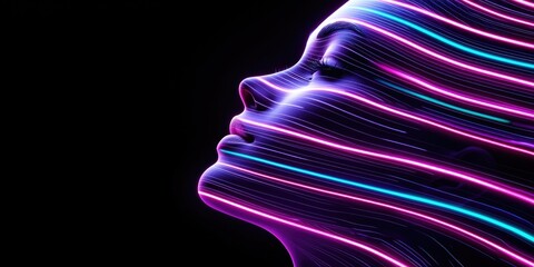Aufkleber - Dynamic light patterns on a human face studio 3d visualization dark environment side view technology concept