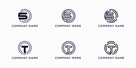 Set bundle global tech letters S and T logo design