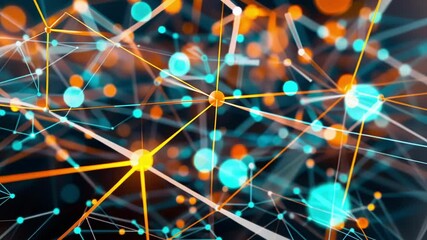 Poster - Complex network of interconnected nodes and lines forming a dynamic plexus structure, visualizing big data, information flow, and technological connections in an abstract digital space