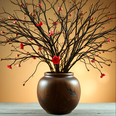 Wall Mural - A vase filled with dried branches and red flowers