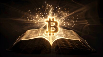 Aufkleber - Bitcoin Symbol Emerging from Open Book