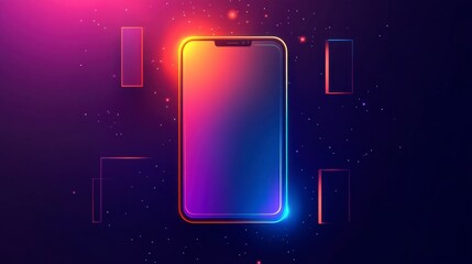 Neon Smartphone Glowing in Dark Space, Futuristic Tech Background, Copy Space