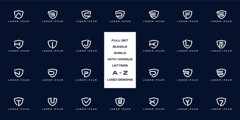 Fullset bundle unique shield with letters A to Z logo design