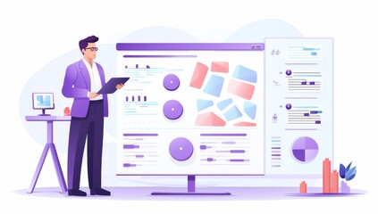 Poster - Businessman Presenting Data Analysis on a Large Screen