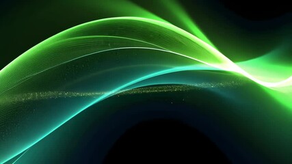 Poster - Smooth flowing green light waves on a dark background create futuristic energy. Vibrant, sleek design perfect for modern visuals. Elegant abstract animation.