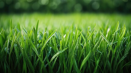 Poster - A beautiful row of green grass tufts, arranged neatly, emphasizing the vibrant texture and freshness of each blade.