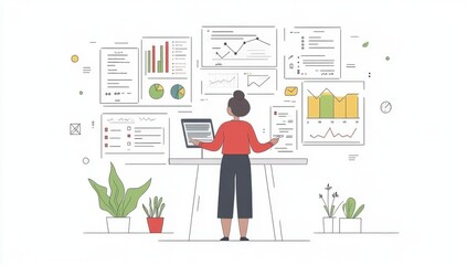 Poster - Data Analyst Reviewing Business Performance Metrics on Multiple Screens