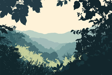 Wall Mural - Peaceful Morning View of Hills and Forest with Sunlight