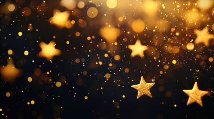 Poster - A black background filled with golden stars and glowing bokeh lights, creating a serene, festive atmosphere full of hope and beauty.