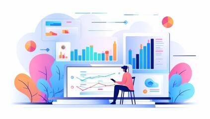Poster - Data Analyst Working with Business Intelligence and Analytics Dashboard