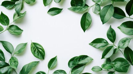 Wall Mural - Green leaves on white background