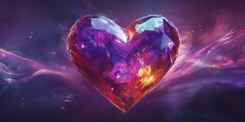 Poster - Heart shaped diamond on purple background