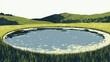 © Dari - Serene Lake in Rolling Green Hills Landscape Illustration