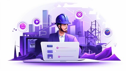 Poster - Engineer Working on a Construction Project Using a Laptop