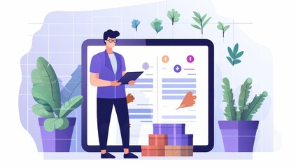 Poster - Man Using Tablet, Analyzing Financial Data, Business Analytics Concept