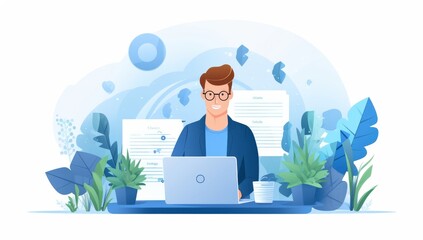 Poster - Young Man Working on Laptop in Modern Office Setting