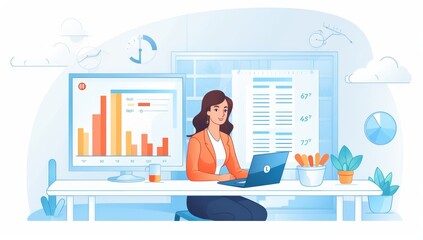Poster - Businesswoman Analyzing Data on Computer at Workplace