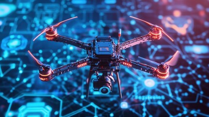 Poster - High-tech Drone in Futuristic Digital Network Environment