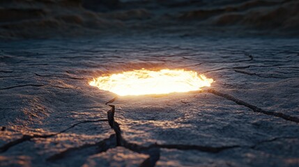 Aufkleber - A glowing white hole cuts through dry, cracked earth, splitting the fragmented surface and illuminating the harsh, arid environment.