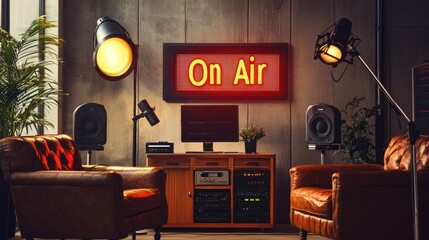 Poster - A minimalist online radio studio with a bright 