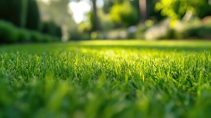 Poster - A row of evenly spaced green grass tufts, showing off their vibrant color and detailed texture, creating a clean, fresh outdoor scene