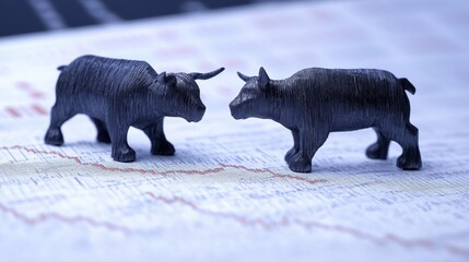 Poster - Metal Bull Figures Facing Each Other on Stock Market Graph Background