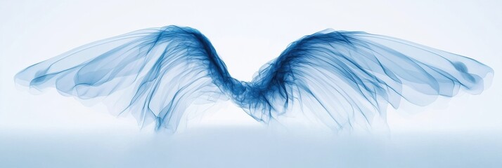 Poster - Blue translucent wings create a mystical and ethereal appearance against a light background in a surreal presentation. Generative AI