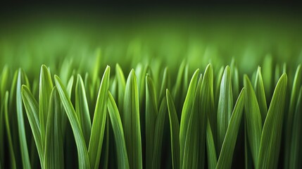 Poster - Detailed shot of green grass tufts arranged in a perfect row, highlighting the vibrant freshness and texture of each blade.