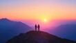 © Natchooda - On a peaceful mountaintop at sunrise, two people hold hands, gazing at the horizon, embracing the hope of new beginnings and growth.