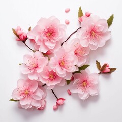 Wall Mural - Pink Flowers, Isolated on white background, flat lay