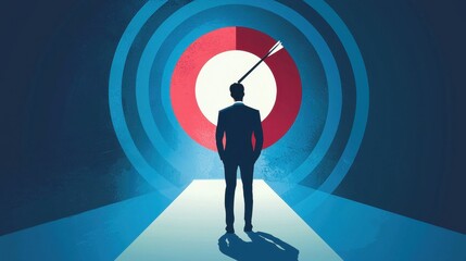 Poster - Business Professional Analyzing Target Market Strategy in Abstract Illustration with Arrow and Bullseye Motif