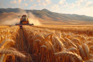 Generated with AI image of farmer man harvesting wheat