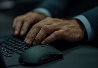 Poster - Close-up of Hands Typing on a Keyboard and Using a Mouse