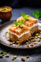 Canvas Print - Delicious Baklava Dessert on a Plate 