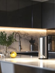 Poster - Modern kitchen showcases sleek water filter alongside fresh produce and stylish decor. Generative AI