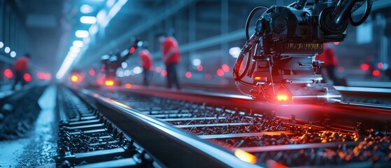 Aufkleber - A train track with a robot on it