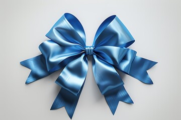 Elegant Blue Satin Bow on Plain Background for Gift Decoration