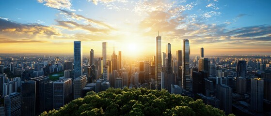 Aufkleber - A futuristic city skyline with renewable energy solutions integrated into every structure -