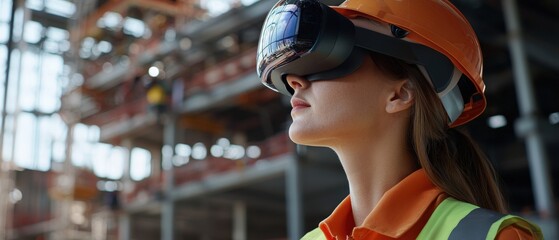 Poster - A construction worker using advanced visualization tools to monitor a building project on-site