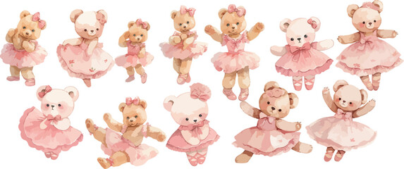 Wall Mural - ballerina teddy bear watercolor clipart