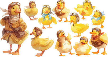 Sticker - aviator duck watercolor clipart