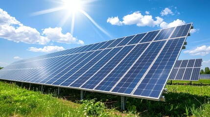Wall Mural - solar cell in solar farm, alternative energy and sustainable energy, photovoltaic, pure energy renew