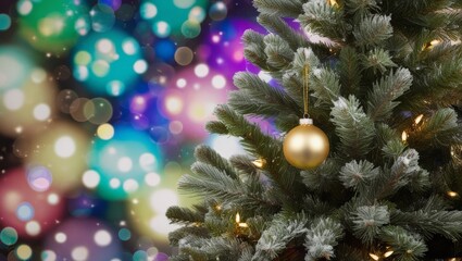 Wall Mural - Christmas tree with decorations on bokeh background, close-up