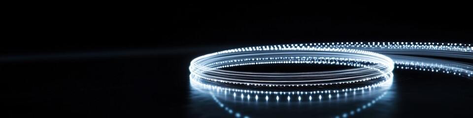 Aufkleber - glowing light trail forming circular design above reflective black surface under dim lighting