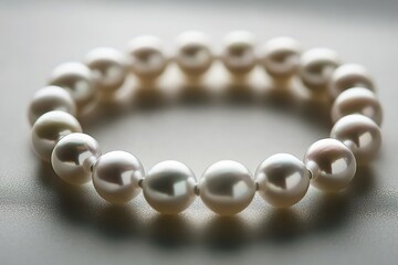 Aufkleber - clean flat lay of pearl bracelet arranged in perfect circle on smooth matte surface under soft natural light