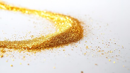 Poster - clean line of spilled golden glitter forming natural curve on smooth white ceramic surface