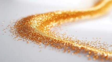 Poster - clean line of spilled golden glitter forming natural curve on smooth white ceramic surface