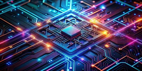 Poster - Cyberpunk Circuit Board Background, Abstract Digital Art, Sci-Fi Texture, Rule of Thirds Composition