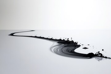 Poster - clean line of spilled ink forming natural curve on smooth white surface under diffused light
