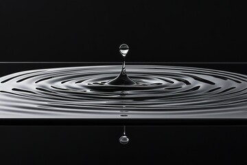 Aufkleber - clean ripple effect created by droplet captured mid-impact on reflective black surface